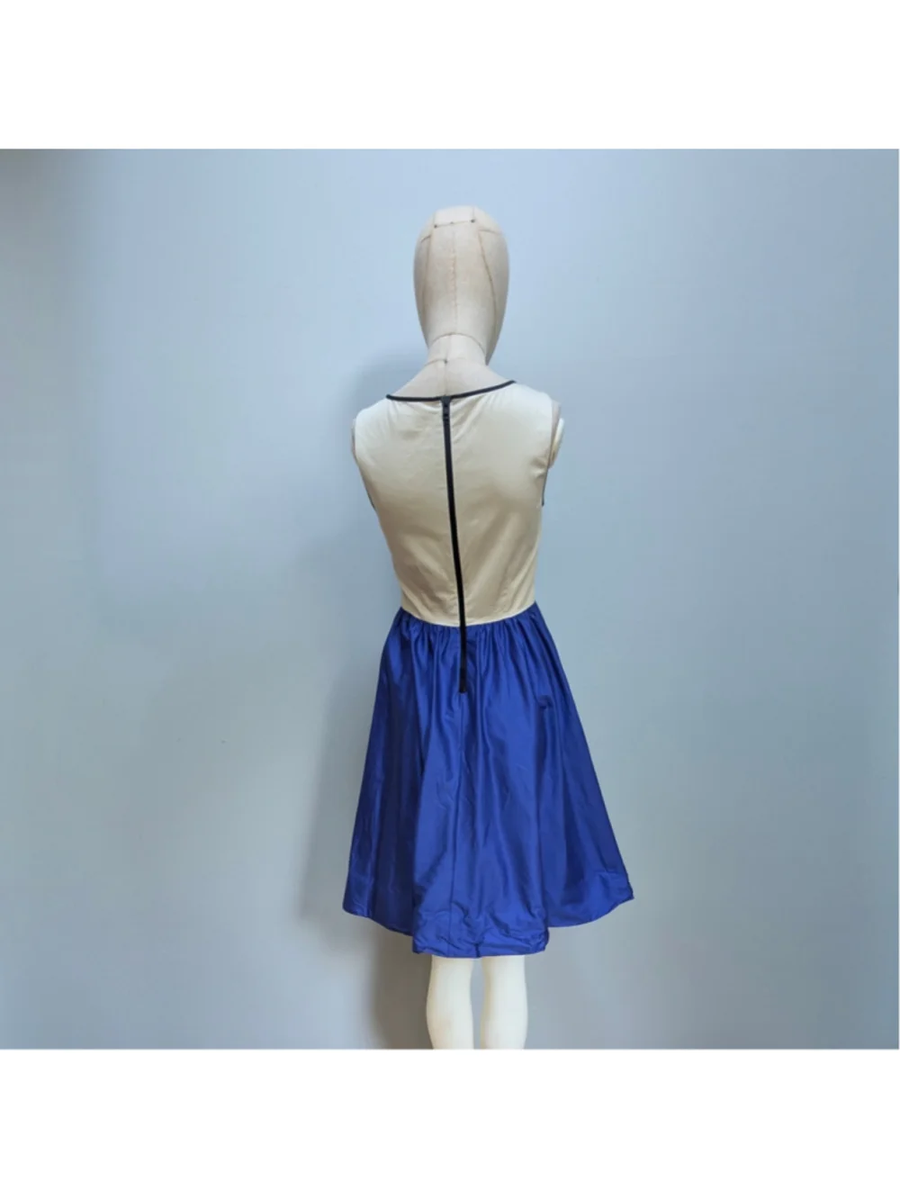 Kate Spade New York Cotton Colorblock Fit Flare Cream Blue Dress - 0 - See Note